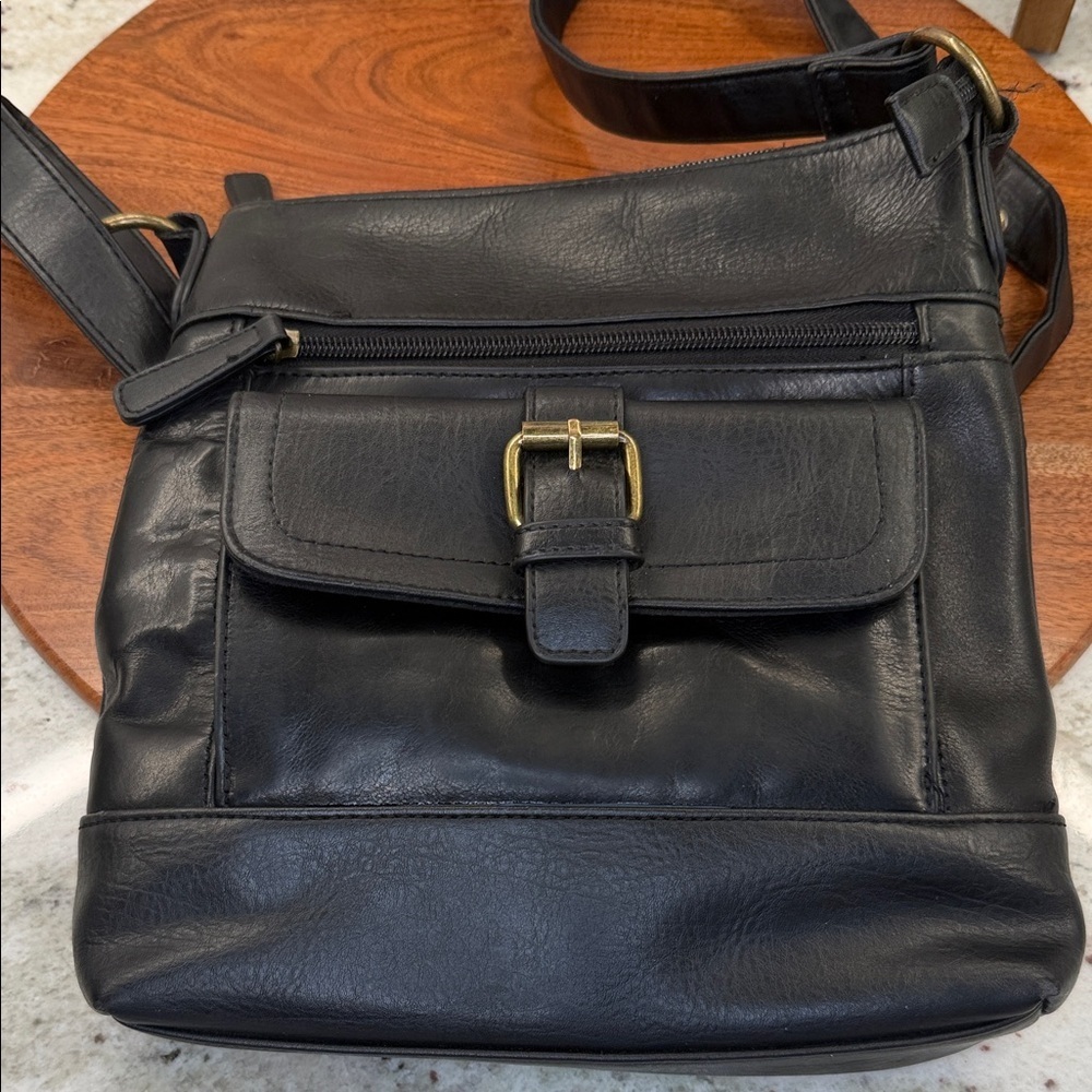 Stone & Co. Black Leather Crossbody Bag with Buckle